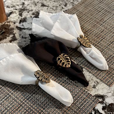 Set Of 6 Antique Gold Cast Iron Tropical Leaf Napkin Rings Dining Decor