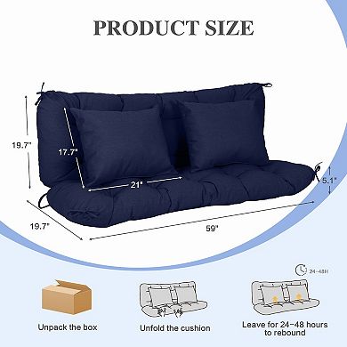 Aoodor 59" Tufted Porch Swing Cushions with Backrest and 2 Pillows, Water and Fade Resistant