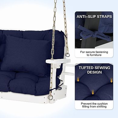 Aoodor 59" Tufted Porch Swing Cushions with Backrest and 2 Pillows, Water and Fade Resistant