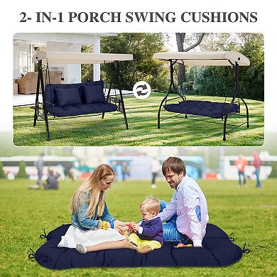 Aoodor 59" Tufted Porch Swing Cushions with Backrest and 2 Pillows, Water and Fade Resistant