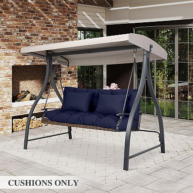 Aoodor 59" Tufted Porch Swing Cushions with Backrest and 2 Pillows, Water and Fade Resistant