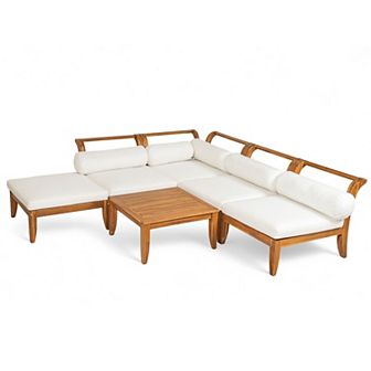 Merax 6 pc Patio Sofa Set, Acacia Wood Outdoor Modular Sectional Garden Furniture Set