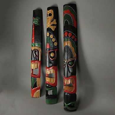 Set Of 3 Hand Carved 39 Inch Tall Island Style Polynesian Tiki Masks