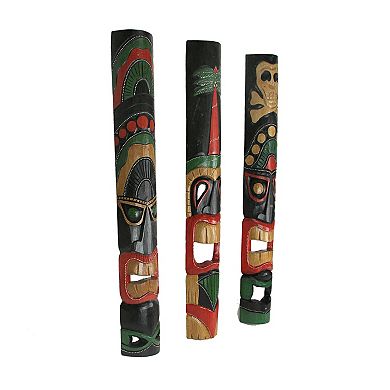 Set Of 3 Hand Carved 39 Inch Tall Island Style Polynesian Tiki Masks