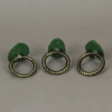 Set Of 6 Green Bronze Cast Iron Tropical Leaf Napkin Rings Dining Decor