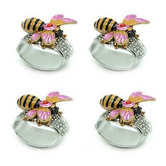 Set Of 4 Rhinestone Encrusted Metal Bumblebee Napkin Rings