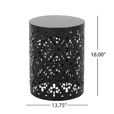 Kemo Outdoor End Table, Round , Cutout Design, Iron Frame