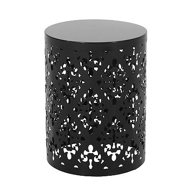 Kemo Outdoor End Table, Round , Cutout Design, Iron Frame