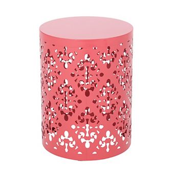 Kemo Outdoor End Table, Round , Cutout Design, Iron Frame