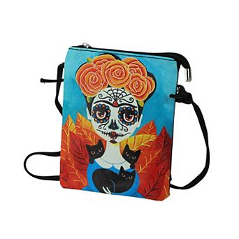 Day Of The Dead Sugar Skull Zippered Crossbody Bag