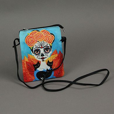 Day Of The Dead Sugar Skull Zippered Crossbody Bag
