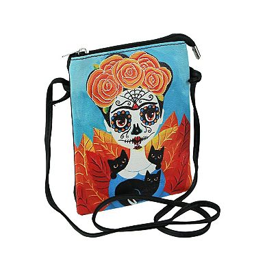 Day Of The Dead Sugar Skull Zippered Crossbody Bag