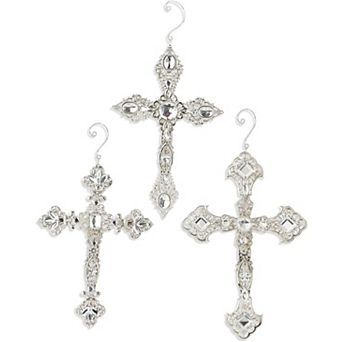 10" Two-Sided Cross Ornaments With Rhinestones - Elegant Christmas Decorations