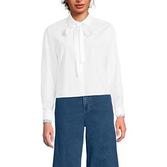 Women's Lands' End Long Sleeve Carefree Shirt With Removable Bow