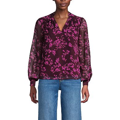 Women's Lands' End Chiffon Removable Tie Neck Blouse