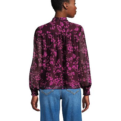 Women's Lands' End Chiffon Removable Tie Neck Blouse