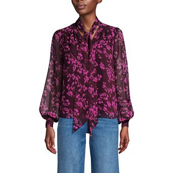 Women's Lands' End Chiffon Removable Tie Neck Blouse