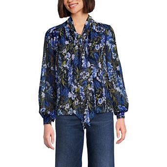 Women's Lands' End Chiffon Removable Tie Neck Blouse