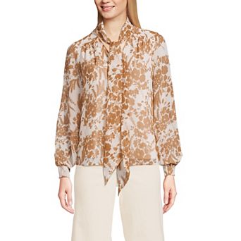 Women's Lands' End Chiffon Removable Tie Neck Blouse