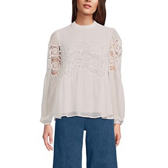 Women's Lands' End Chiffon & Lace Blouse