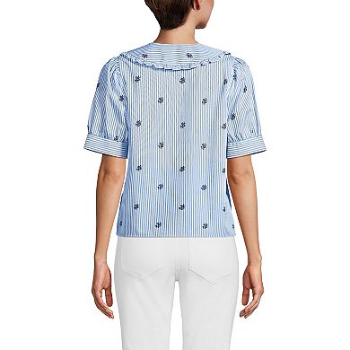 Women's Lands' End Puff Sleeve Statement Collar Shirt