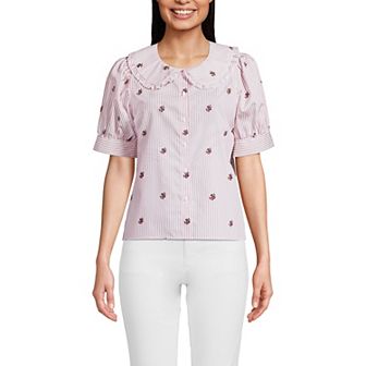 Women's Lands' End Puff Sleeve Statement Collar Shirt