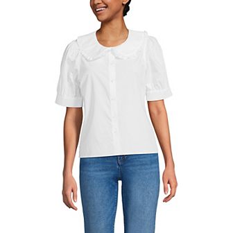 Women's Lands' End Puff Sleeve Statement Collar Shirt