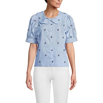 Women's Lands' End Puff Sleeve Statement Collar Shirt