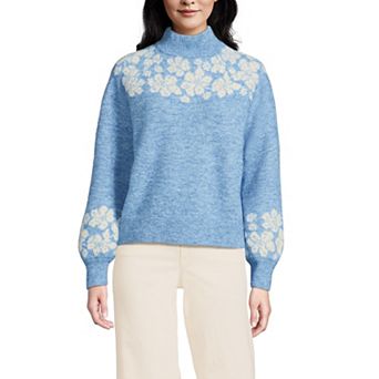 Women's Lands' End Fuzzy Turtleneck Lantern Sleeve Jacquard Sweater