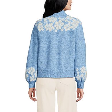 Women's Lands' End Fuzzy Turtleneck Lantern Sleeve Jacquard Sweater