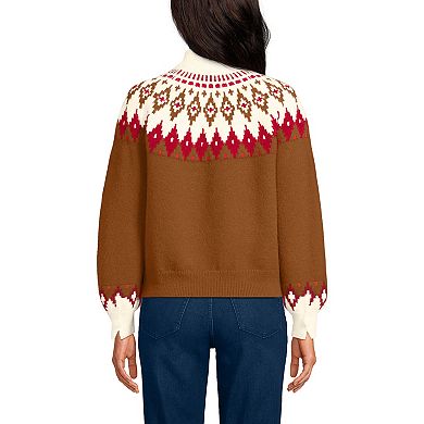 Women's Lands' End Fuzzy Turtleneck Lantern Sleeve Jacquard Sweater