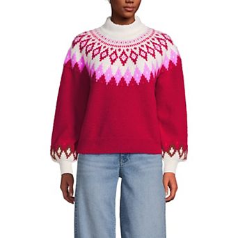 Women's Lands' End Fuzzy Turtleneck Lantern Sleeve Jacquard Sweater