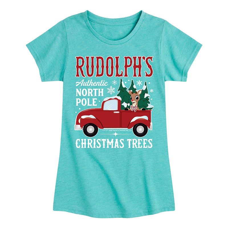 Girl's Rudolph The Red Nose Reindeer Christmas Short Sleeve Tee, 