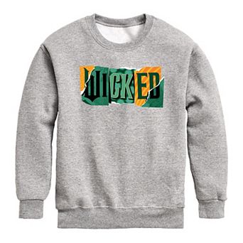 Girls 7-16 Wicked For Good Logo Ripped Crew Fleece Sweatshirt