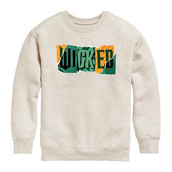 Girls 7-16 Wicked For Good Logo Ripped Crew Fleece Sweatshirt