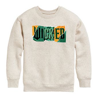 Girls 7-16 Wicked For Good Logo Ripped Crew Fleece Sweatshirt