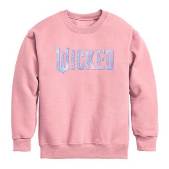 Girls 7-16 Wicked For Good Logo Butterfly Sparkle Crew Fleece Sweatshirt