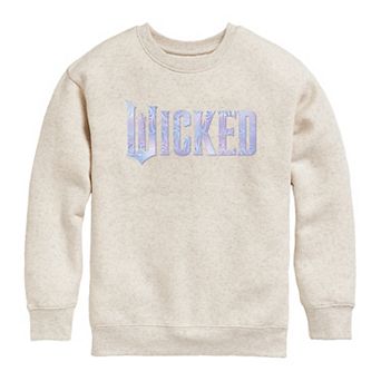 Girls 7-16 Wicked For Good Logo Butterfly Sparkle Crew Fleece Sweatshirt