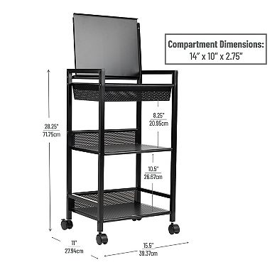 Mind Reader 3-Tier Office Organizer Cart with Covered Compartment
