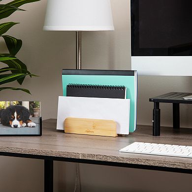 Mind Reader 3-Tier Bamboo Mail Sorter Desktop Organizer