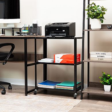 Mind Reader Black Metal 3-Tier Rolling Cart with Locking Wheels