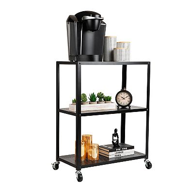 Mind Reader Black Metal 3-Tier Rolling Cart with Locking Wheels