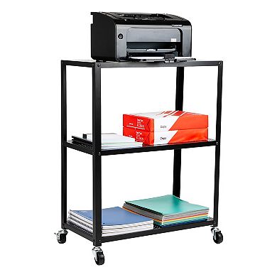 Mind Reader Black Metal 3-Tier Rolling Cart with Locking Wheels