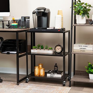 Mind Reader Black Metal 3-Tier Rolling Cart with Locking Wheels