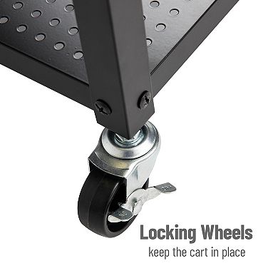 Mind Reader Black Metal 3-Tier Rolling Cart with Locking Wheels