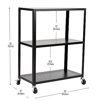 Mind Reader Black Metal 3-Tier Rolling Cart with Locking Wheels