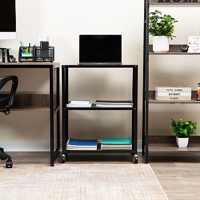 Mind Reader Black Metal 3-Tier Rolling Cart with Locking Wheels