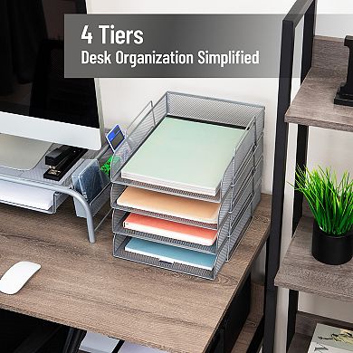 Mind Reader Stackable Metal Mesh Paper Tray Desktop Organizer 4-pc.