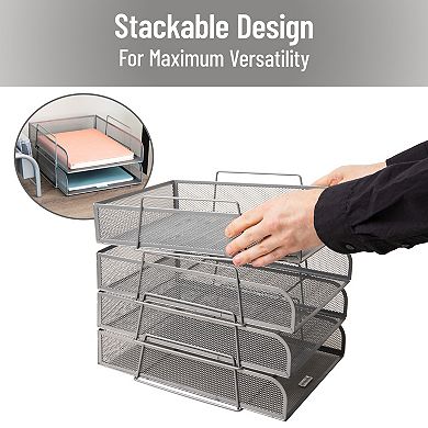 Mind Reader Stackable Metal Mesh Paper Tray Desktop Organizer 4-pc.