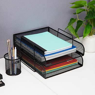 Mind Reader Stackable Metal Mesh Paper Tray Desktop Organizer 4-pc.